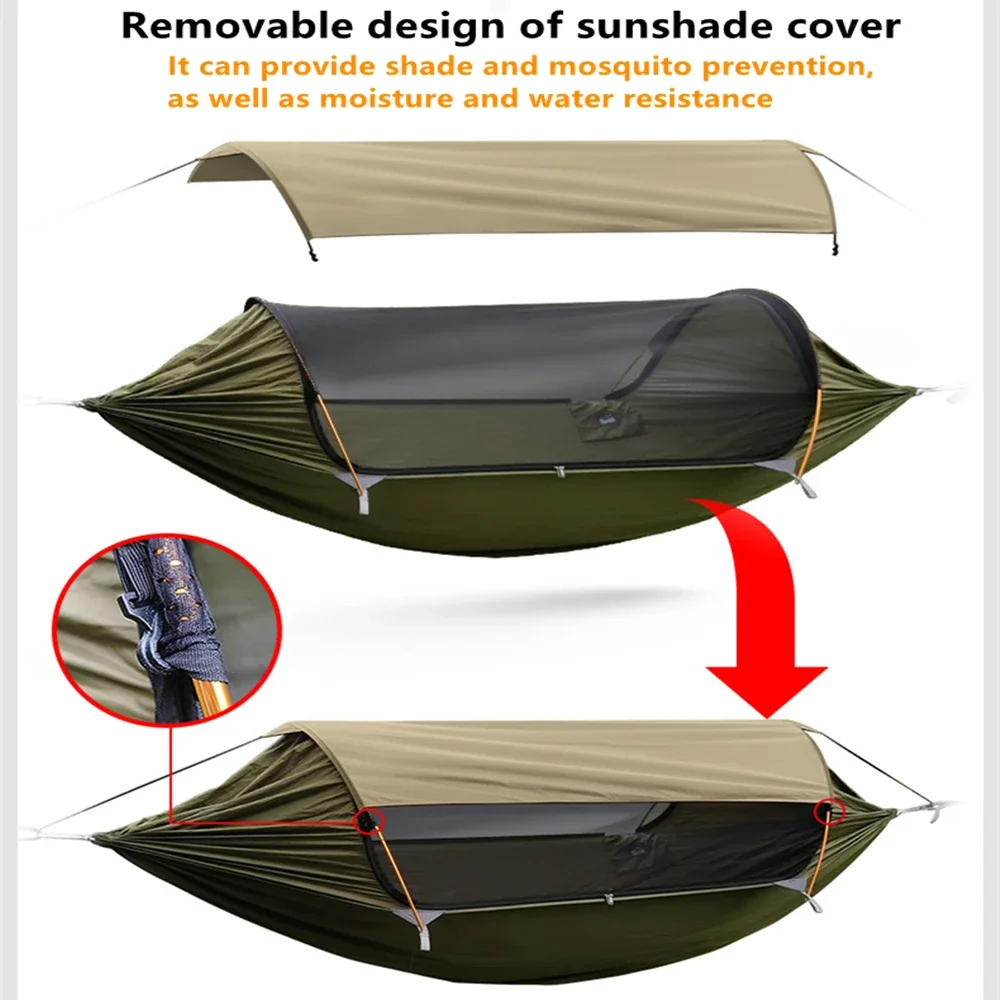 Camping Mosquito Net Hammocks With Awning  Anti-Rollover Portable Outdoor Tourist Sleeping Hanging Hammock Swing For Nature Hike