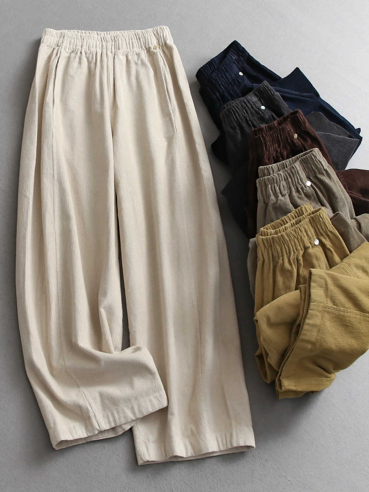 

Slimming Effect Velvet Wide Leg Pants Elastic Waist Casual Trousers Women's Fashion High Waist Cotton Straight Cut Daily Wear