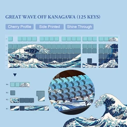 125 Keys Great Wave Off Kanagawa Dye Sub PBT Keycaps Cherry Profile Side Print Shine Through Keycaps for MX Switches Keyboards