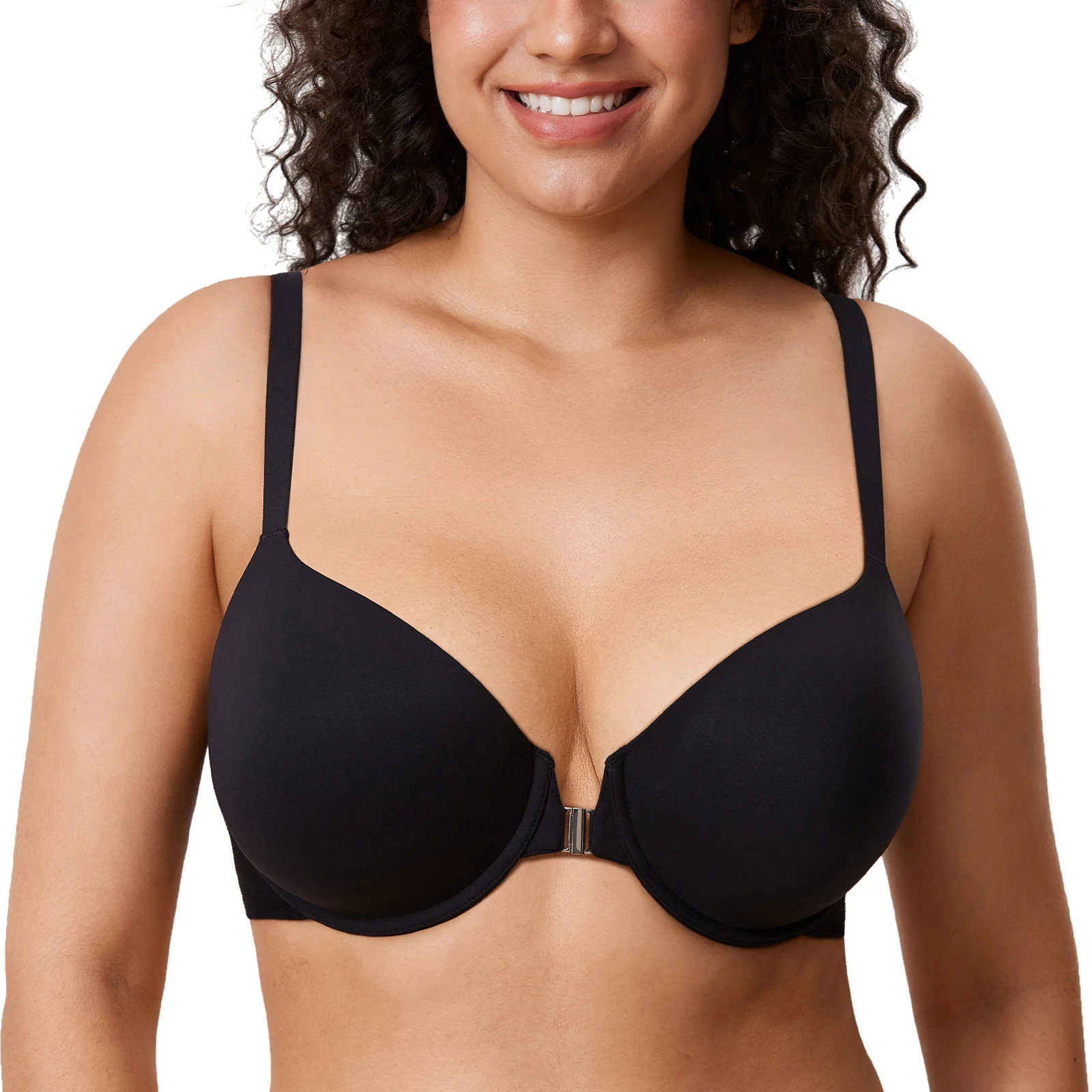 Women's Seamless Front Closure T-shirt Bra Full Coverage Underwire Lightly Padded Bras Plus Size