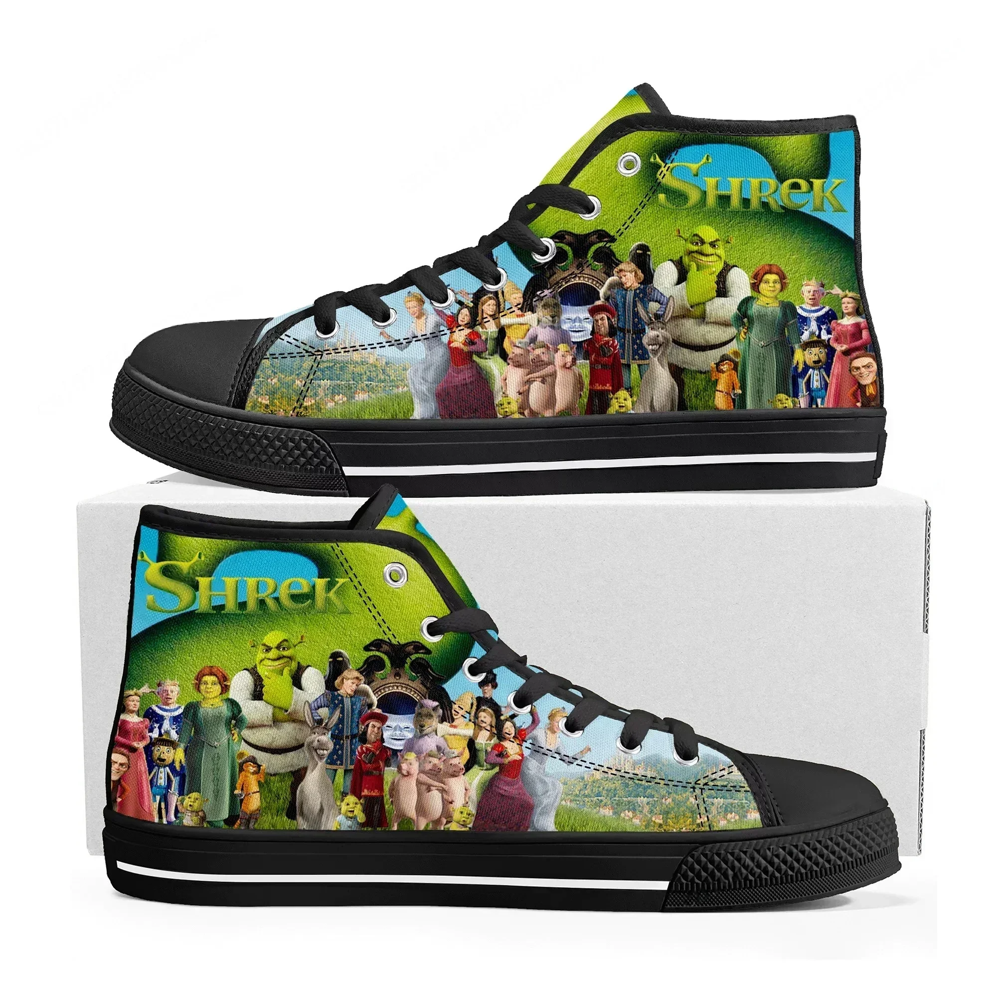 

Кроссовки S-Shrek High Top для мужчин и женщин, высококачественные кеды из канваса, повседневная обувь с аниме-принтами, мультфильмами, комиксами, мангой, изготовленные на заказ