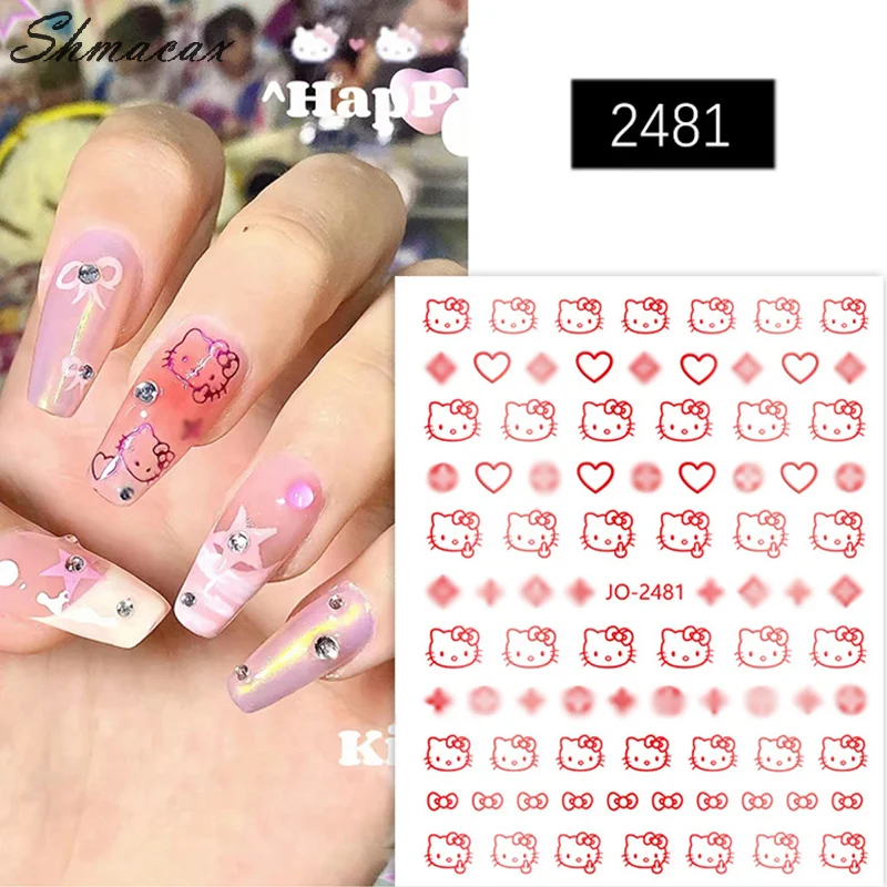 Kawaii Hello Kitty adesivi per unghie Anime Sanrio KT Cat Nail Art decorazione decalcomanie per Manicure fai da te