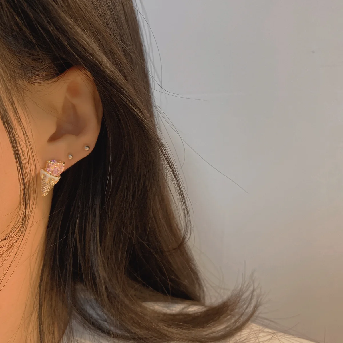 2023 New Sight Crystal Ice Cream Stud Earrings For Women Fashion Brand Jewelry Elegant Heart Earrings Gift