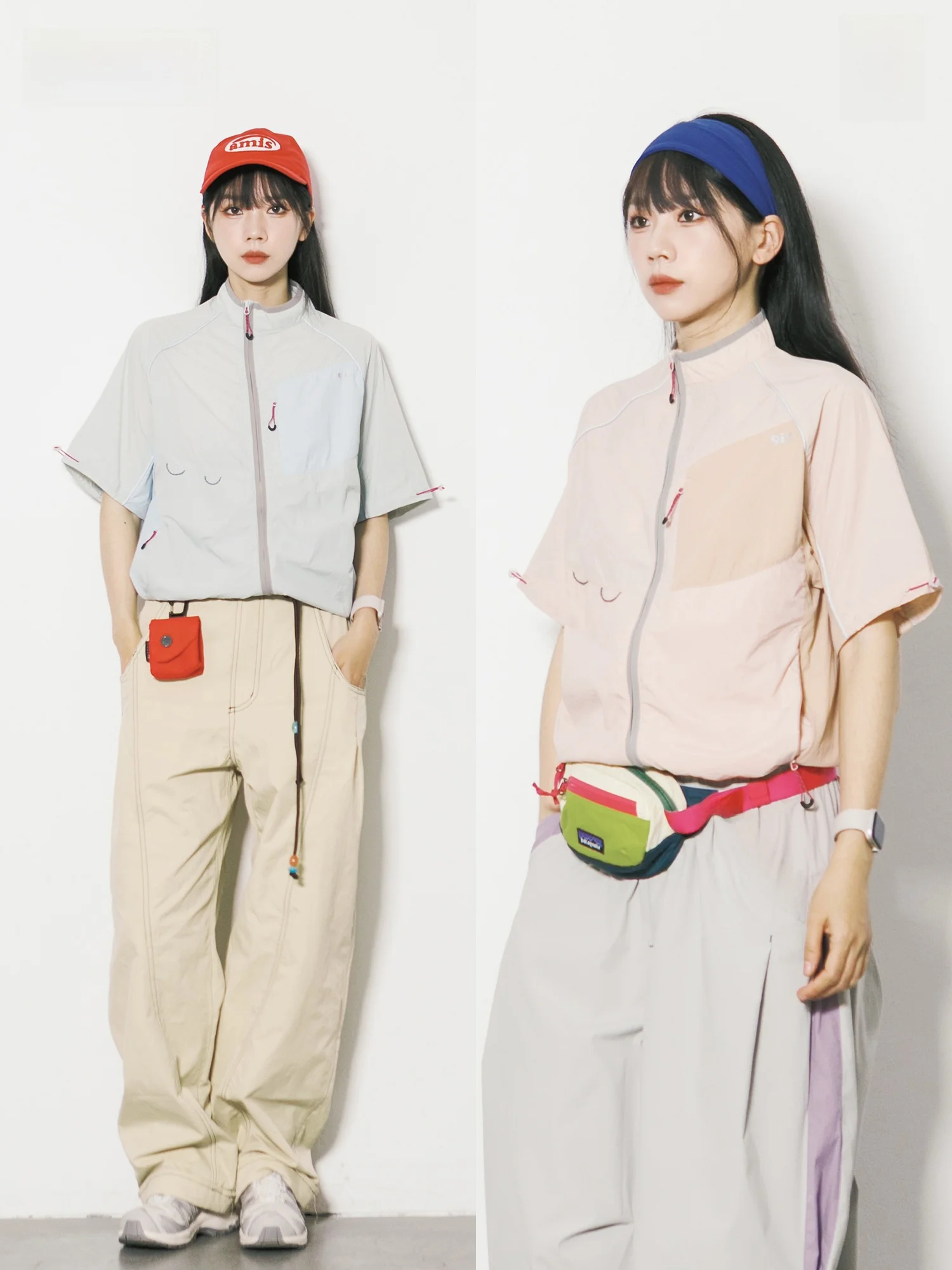 

Outdoor Sporty Style Color Block Stand Collar Short Sleeve Women's Shirt Breathable Quick Dry Lightweight Cool Feeling Top