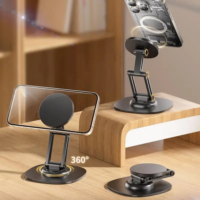 

Настольный держатель для телефона, магнитный держатель для телефона, настольная подставка, регулируемая высота, складной металлический кронштейн, вращающаяся на 360 градусов