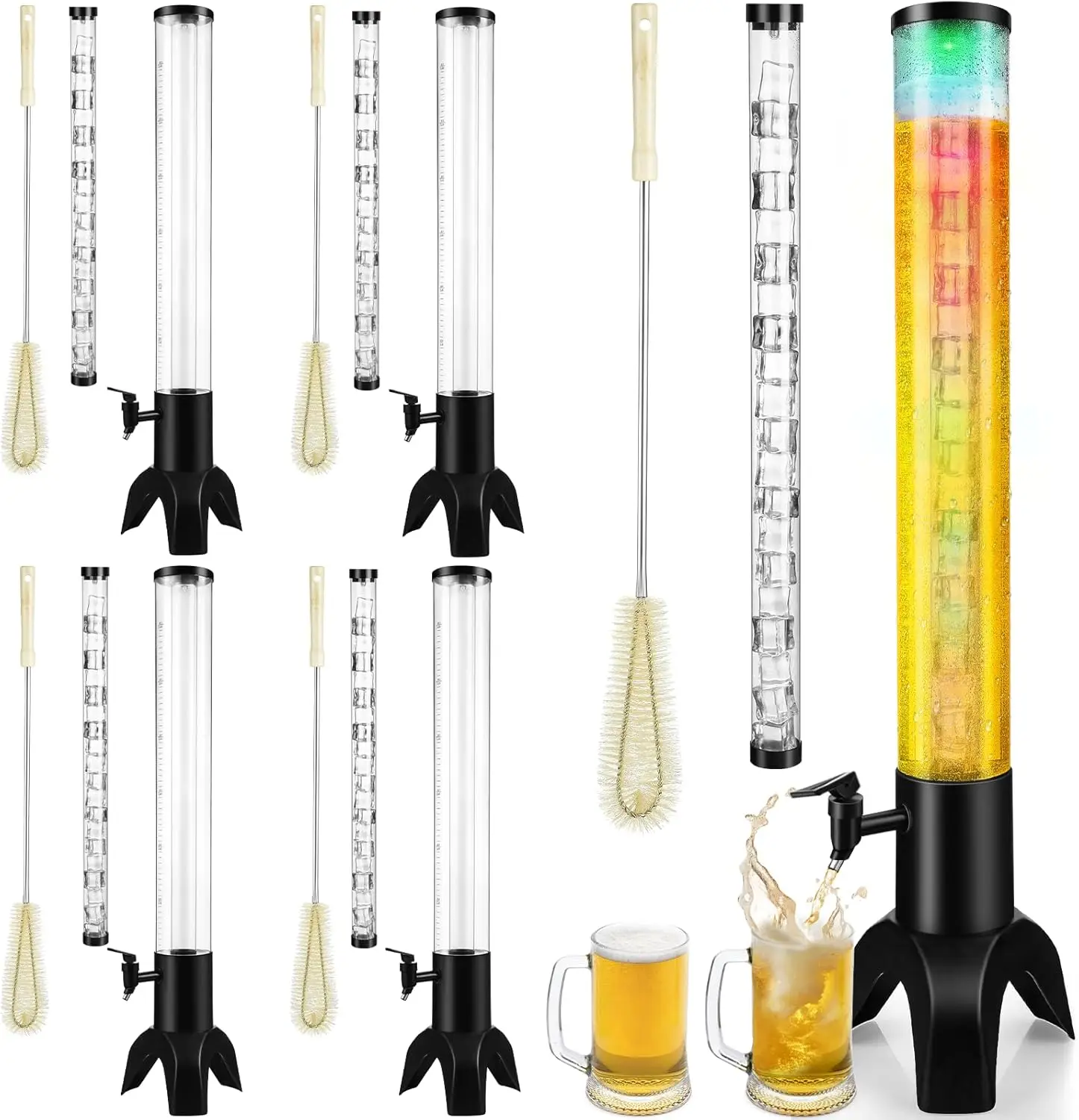 4PCS 3L Drink Tower Dispenser, built-in ice tube and LED light, perfect for parties, bars and restaurants