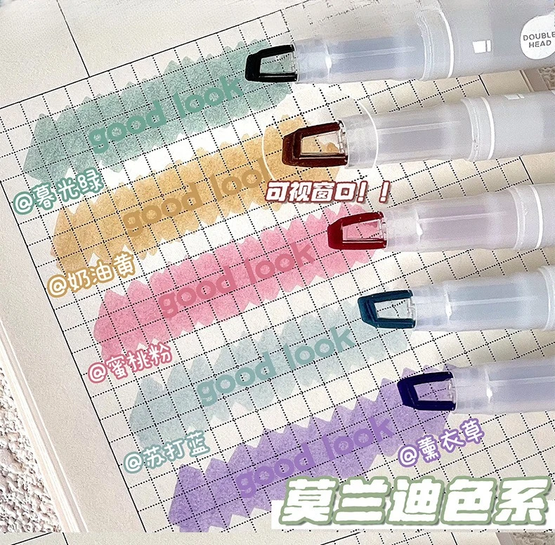 

25/5 Colors Double Tip Clear View Highlighter Pens Soft Light Colors Visible Tip Stationery School Office Supplies for Marking