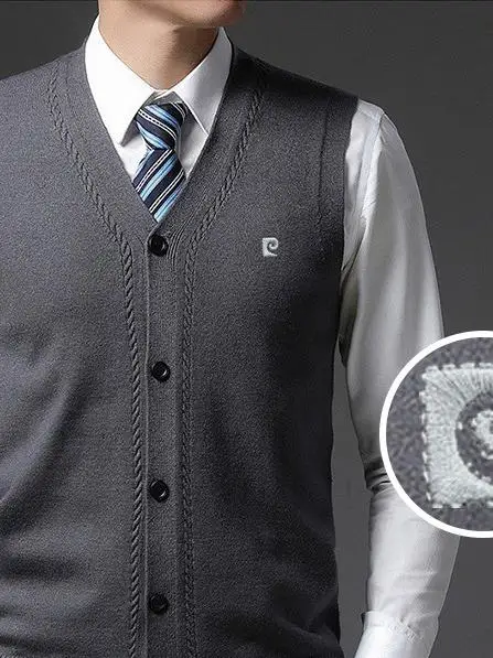 

Мужской шерстяной вязаный жилет Pierre Cardin премиум-класса с V-образным вырезом, осенний повседневный кардиган, приталенный крой, базовый стиль