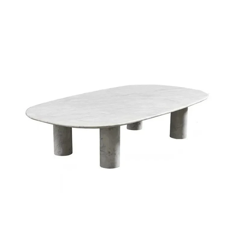 

Minimalist solid pure natural marble pillar, black and white root, long oval coffee table, high sense8578