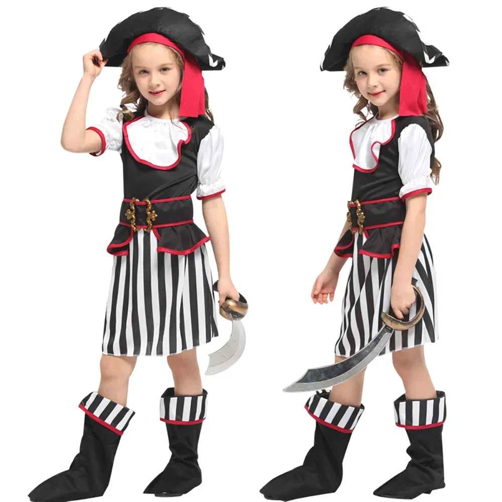 Pirate Costume Captain Cosplay Costumes sets Boy Girls Gothic halloween Carnival Fancy Dress Up Party Kids Clothes Performance