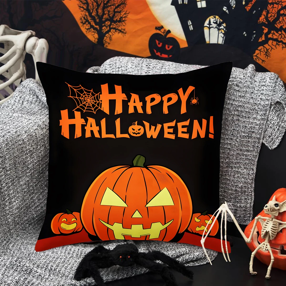 Halloween Linen Cushion Cover Trick or Treat Theme Pillowcase Cartoon Pumpkin Ghost Pillow Cover Halloween Party Decoration 2024