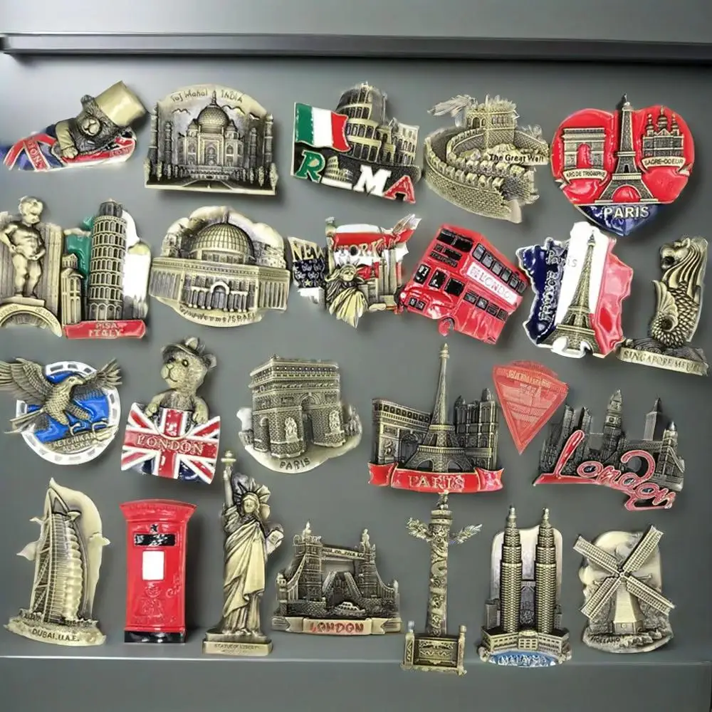 Ímã de geladeira de metal, eua, alasca, nova york, paris, itália, londres, escritório de correos, reino unido, dubai, bélgica, israel, decoração de casa estéreo