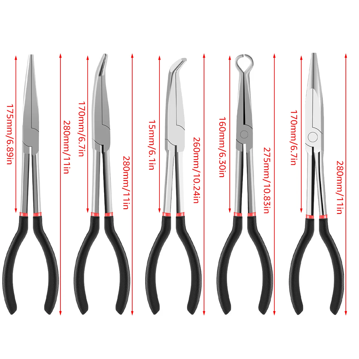 3/5 pièces pince à nez pointu à long manche en acier au carbone anti-dérapant pince droite à long manche pince à nez incurvé