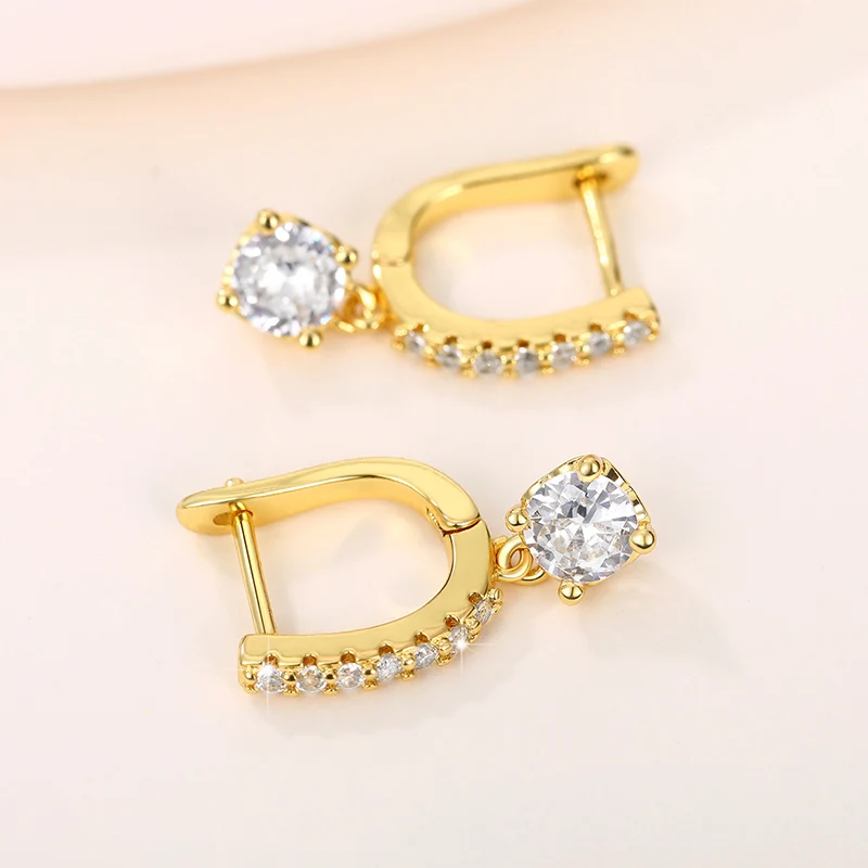 Huiatn Dainty Women's Dangle Earrings with Round CZ Charm Silver Color/Gold Color Daily Wear Chic Ear Accessories Lady Jewelry view 4