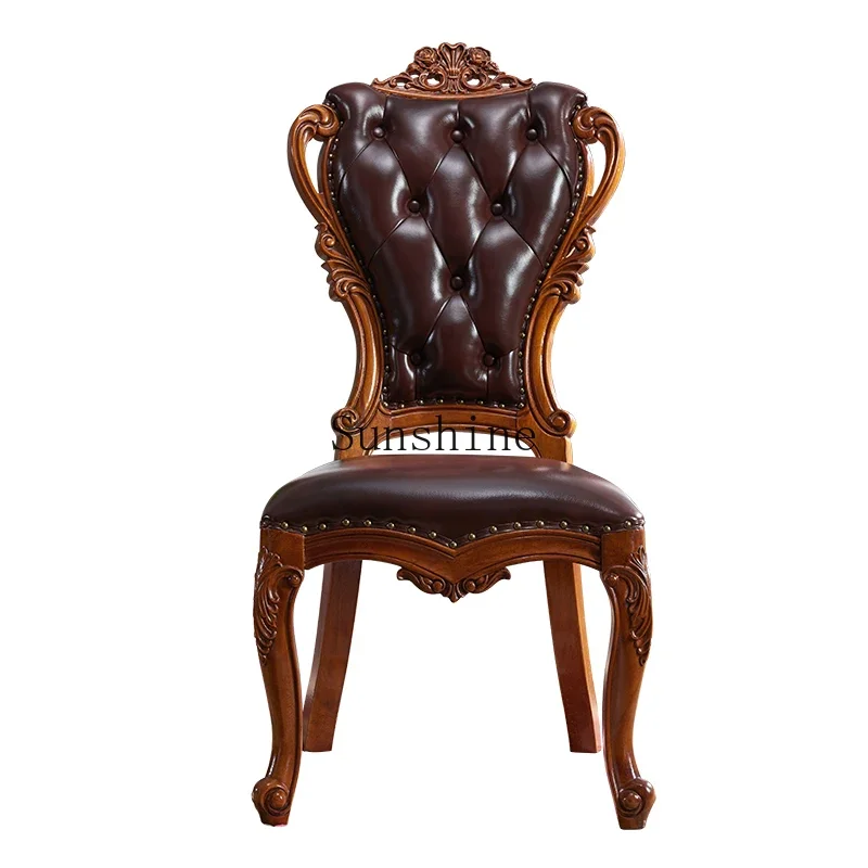 American leather dining chair, home dining room, solid wood, high-end casual back desk