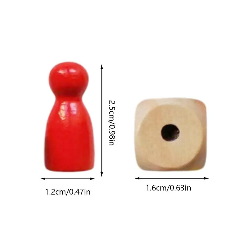 Board Game Pieces Wooden 4 Chess Pieces Game Pawns with 1 Dice Board Game Accessories  Portable Checkers Components for Family