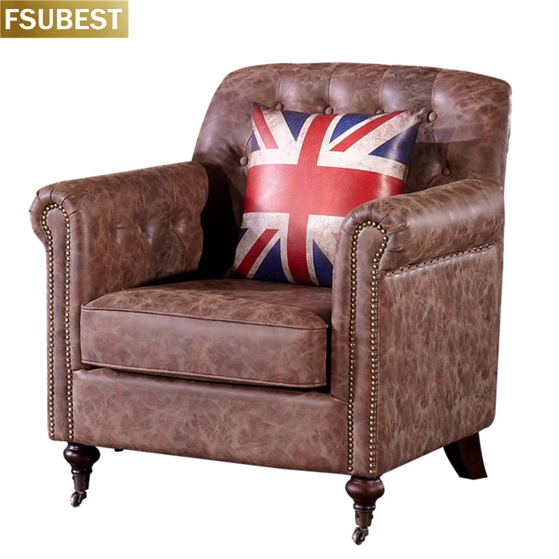 FSUBEST Vintage Aviator Leather Industrial Sofa Divano Divani Muebles Para El Hogar Mobili Per La Casa Furniture Living Room