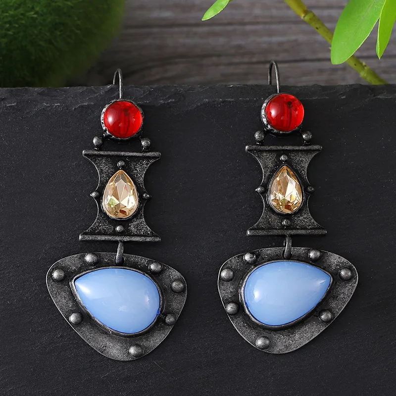 DIY accessories Cross-border new ethnic style personalized exaggerated ear drop earrings, creative design retro multi-color natu