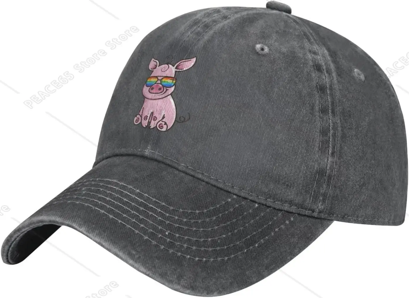 Pride Pig Cute Farm Animal Adult Denim Trucker Dad Hat Baseball Cap Funny Cowboy Hat, Deep Heather One Size