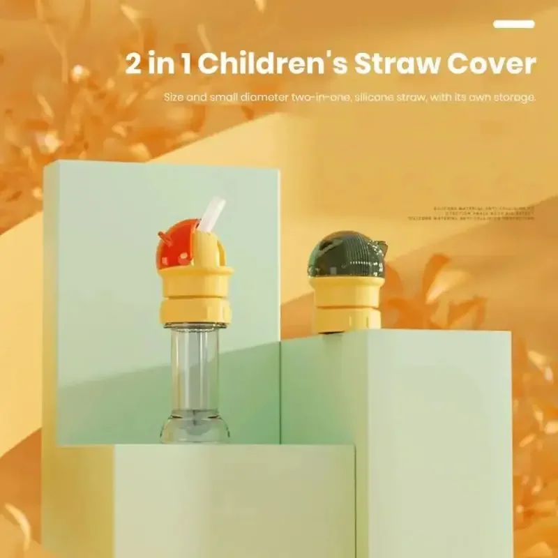 Reusable Children Beverage Water Bottle Straw Lid Children's Dinosaur Anti-Choke Water Bottle Hose Suction Converter Head