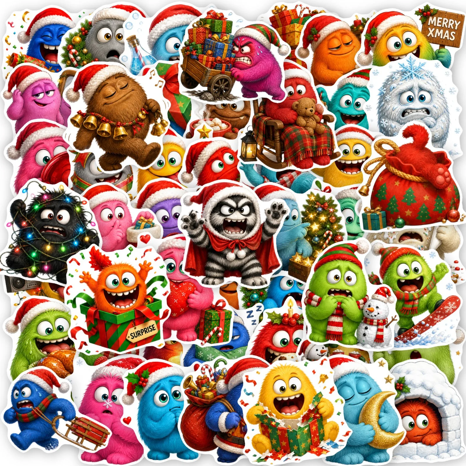 50 Pcs Christmas Monster Vinyl Stickers | Funny Creature Waterproof DIY Decals for Laptops, Phone Cases & Water Bottles