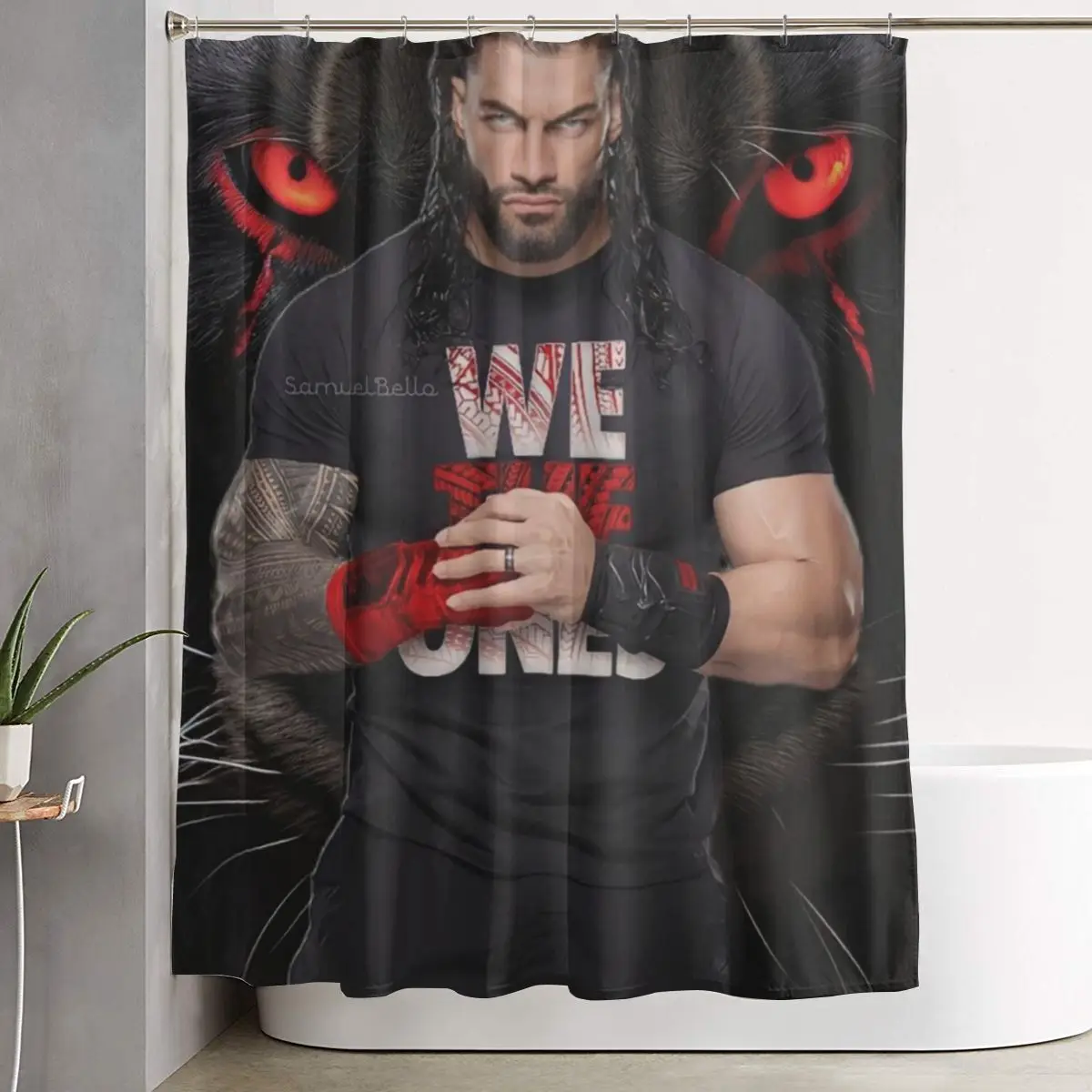 

Занавеска для душа с изображением рестлера Романа Рейнса, полиэстеровая, водонепроницаемая, с крючками