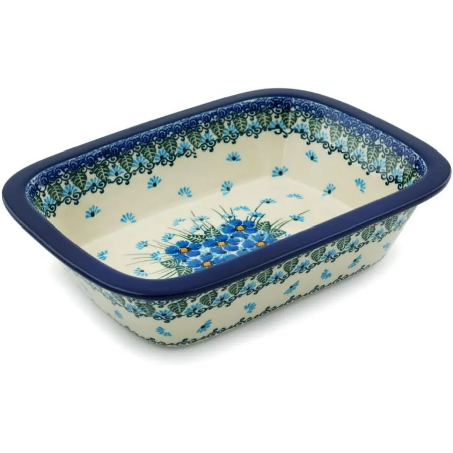 

Polish Pottery Rectangular Baker 10-inch Forget Me Not made by Ceramika Artystyczna
