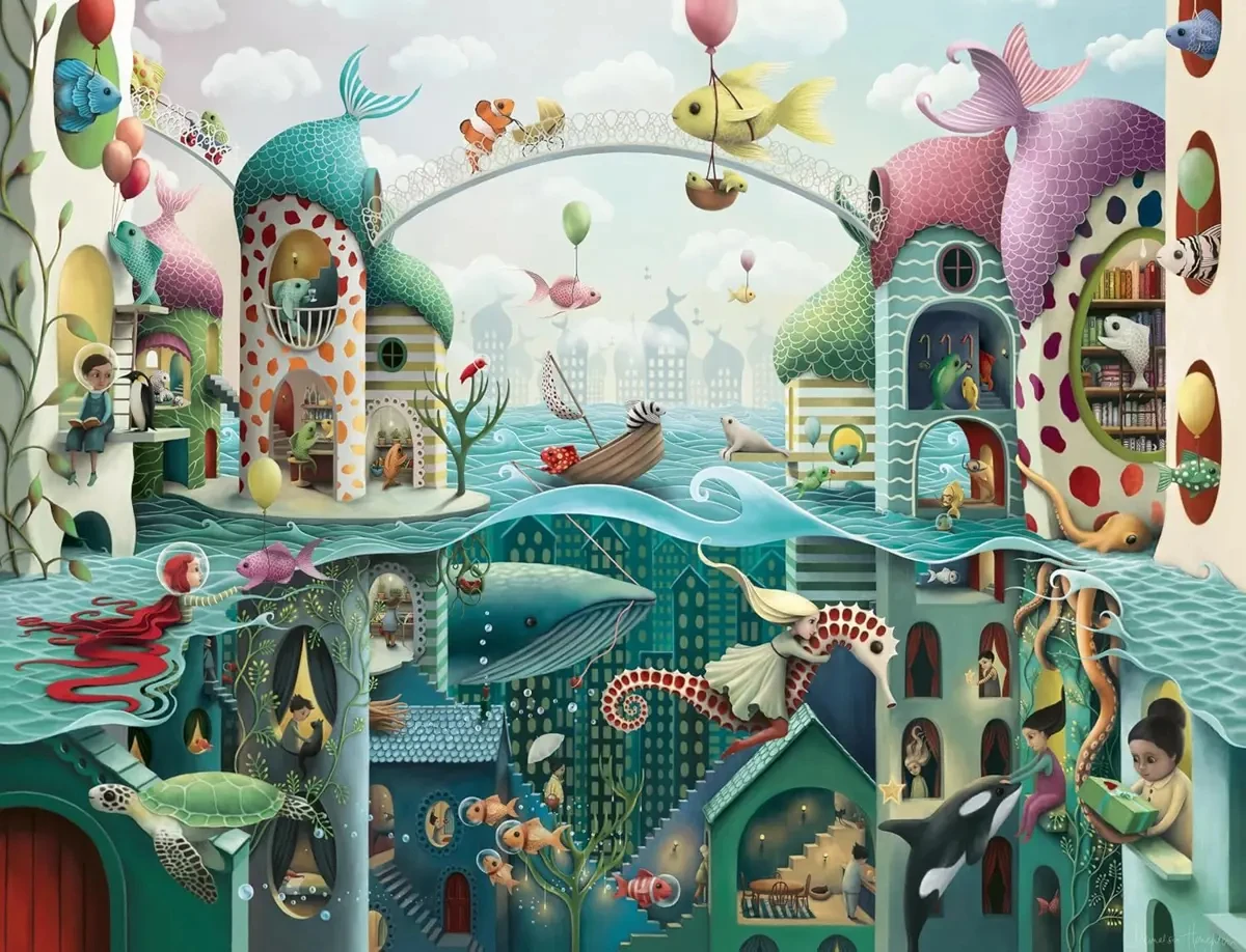

1000/500 PCS Jigsaw Puzzles for AdultsIf Fish Could Walk Home Decor Games Landscape Puzzles Educational Toys Birthday Gifts