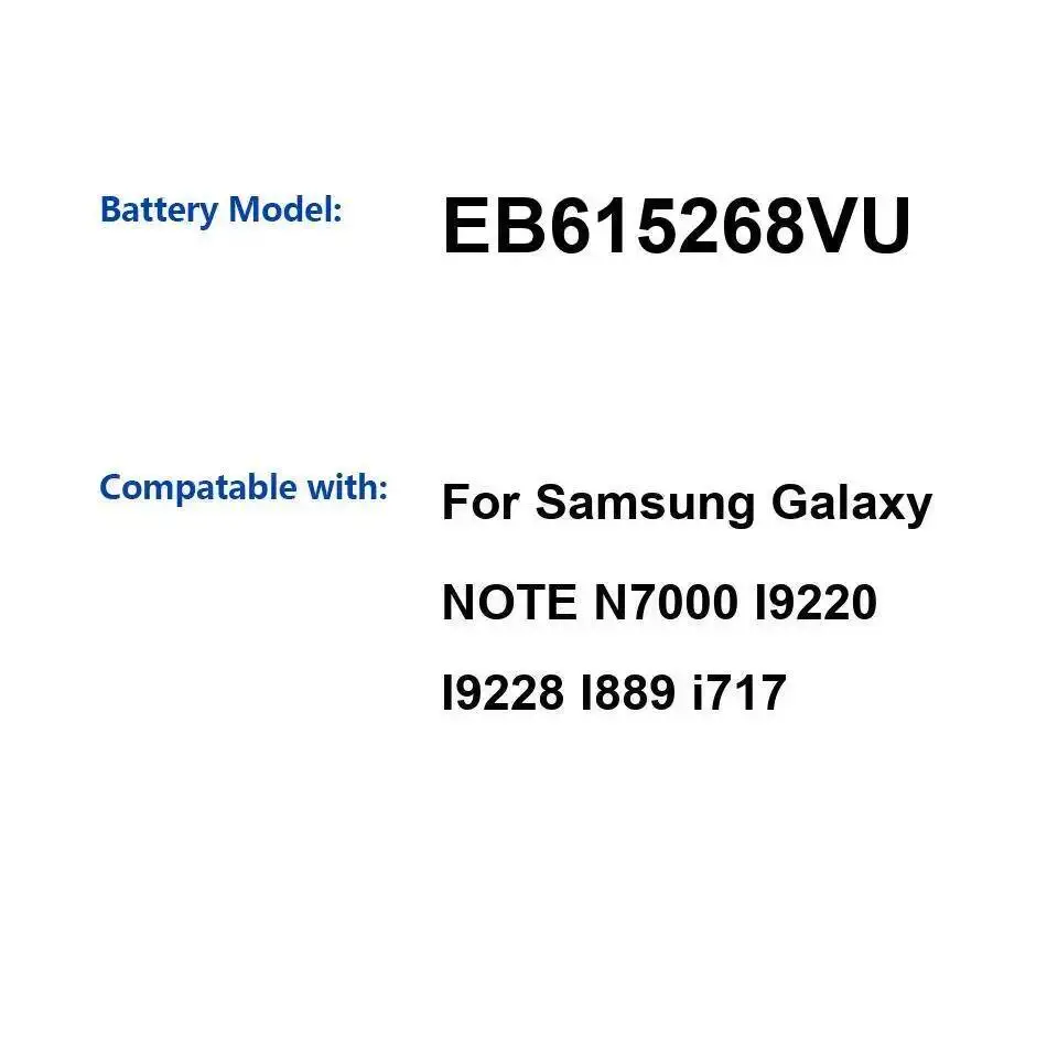 

Стабильная долговечная батарея для мобильного телефона EB615268VU для Samsung Galaxy Note N7000 I9220 I9228 I889 I717 2500 мАч