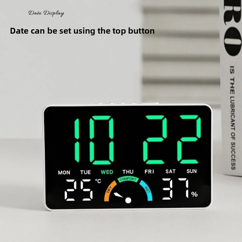 Time/Temperature/ Humidity Digital Wall Clock Large Screen Comfort Reminder LED Alarm Clock Date Display Dual Alarms