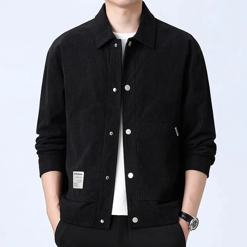

Faionable Corduroy Men's Jaet Collared Casual Spring Autumn Windproof Top Youth Loose Fit Long Sve Outerwear