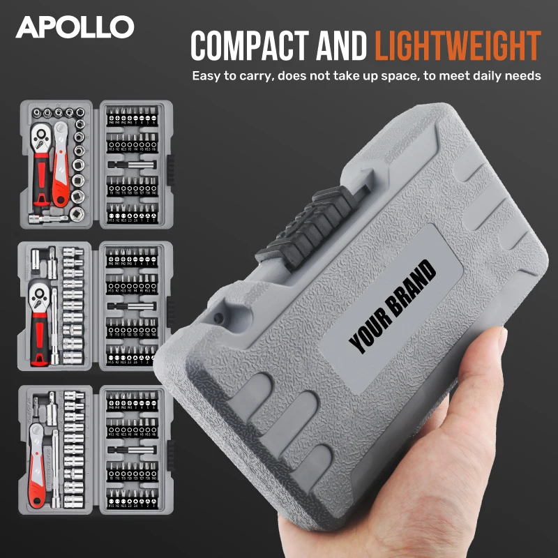 Apollo 1/4" Drive Quick-Release Ratchet & Bit Set, Cr-V Steel w/ Phillips/Slotted Screwdrivers for Auto Repair & Hand Tools