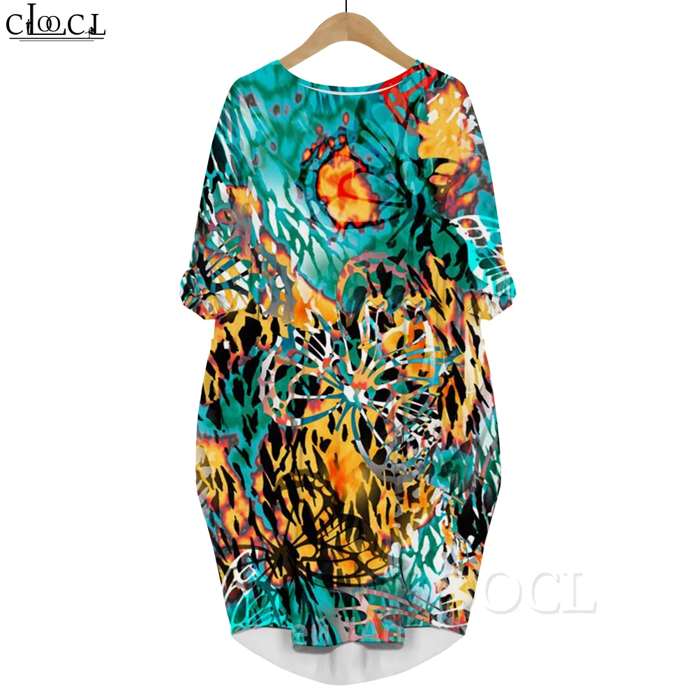 

CLOOCL Harajuku Long Sleeves Dress Abstract Butterfly Graphics 3D Printed Party Dress with Pocket Mid-length Dress Oversized