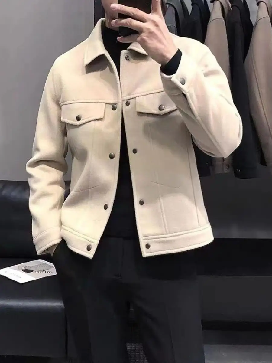 

Men's Woolen Coat Thiened ort Sle Double-Sided Trendy Slim Fit Autumn Winter Jaet Warm Faionable Youthful Sle