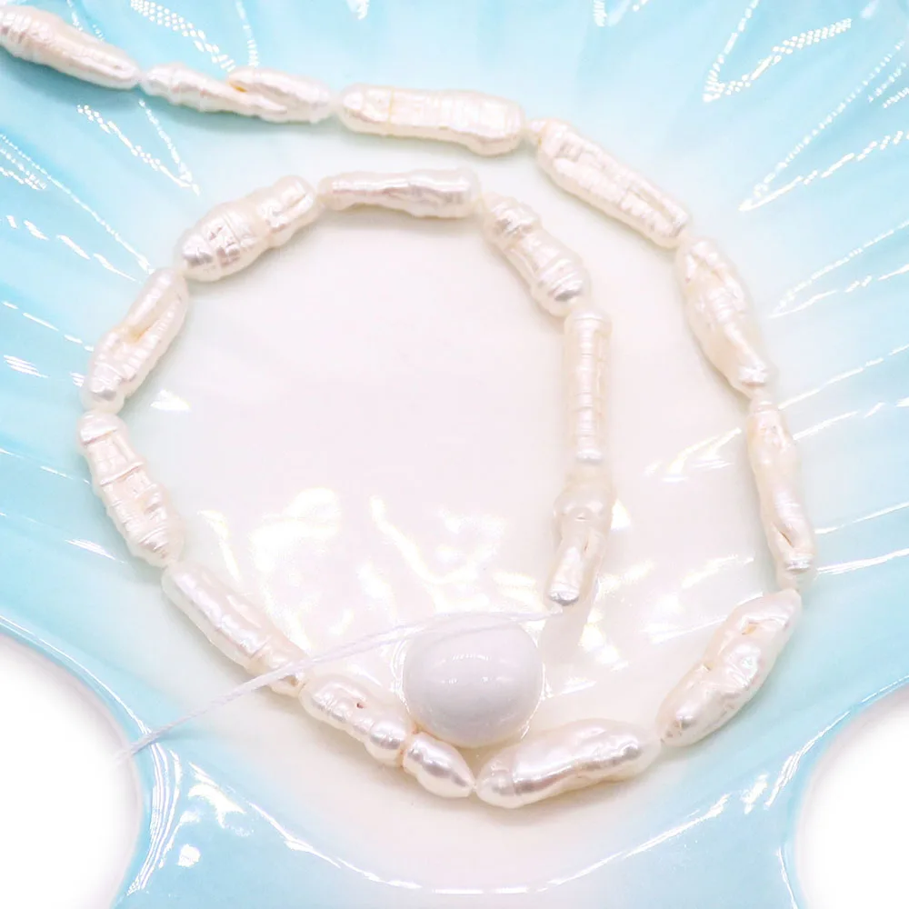 

Irregular Long Strip Shape Natural Freshwater Screw Pearl Bead Straight-holes Baroque Pearl Loose Bead Jewelry Accessory 1strand