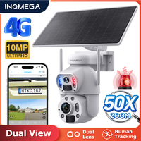 INQMEGA 10MP 50X ZOOM Solar Camera 4G SIM Outdoor 360° Wireless WIFI Battery Security Cameras with Solar Panel PIR Night Vision