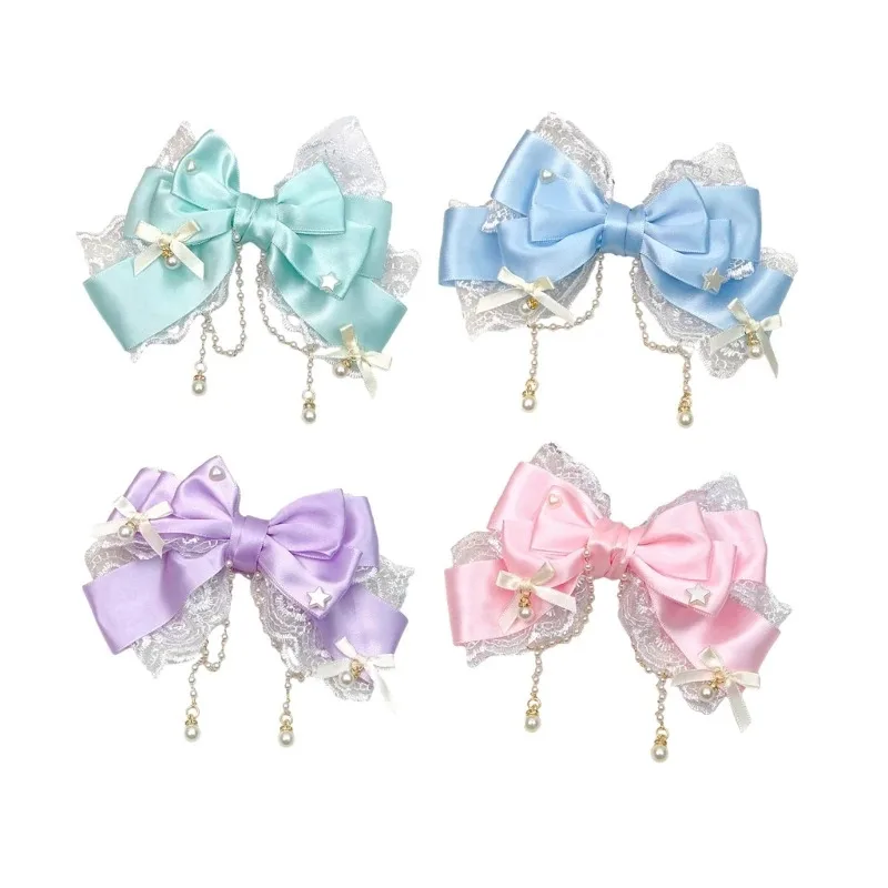 

Delicate Tassels Hair Clip Accessory For Girls With Bowknot And Mesh Details Hair Clip Head Bow