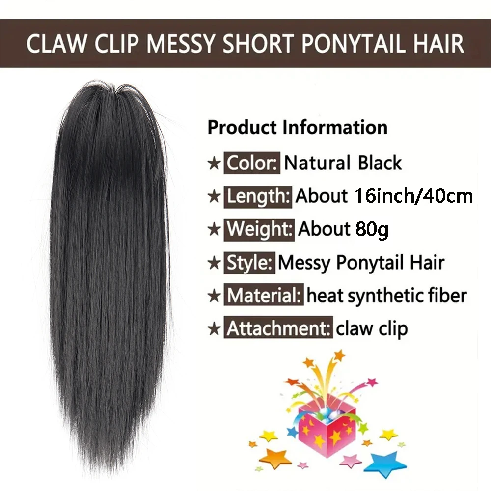 Messy Short Straight Ponytail Synthetic Claw Clip Ponytail Hair Extensions Messy Hair Bun Hairpiece For Women Hair Accessories