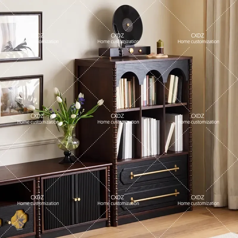 French retro solid wood small apartment living room multi-layer household bedroom storage locker antique bookshelf display