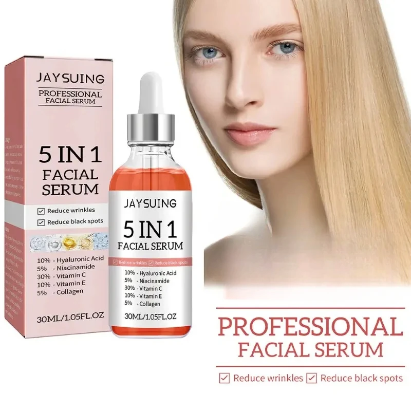 

5 In 1 Moisturizing Essence Liquid Anti-Aging Brightening Vitamin C Hyaluronic Acid Face Shrink Pores Serum Skin Care 30ml