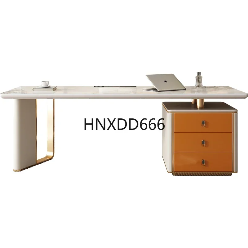 Luxury Light Rock Slab Home Office Computer Desk Modern Minimalist Style Wood Grain Writing Table for Living Room Bedroom