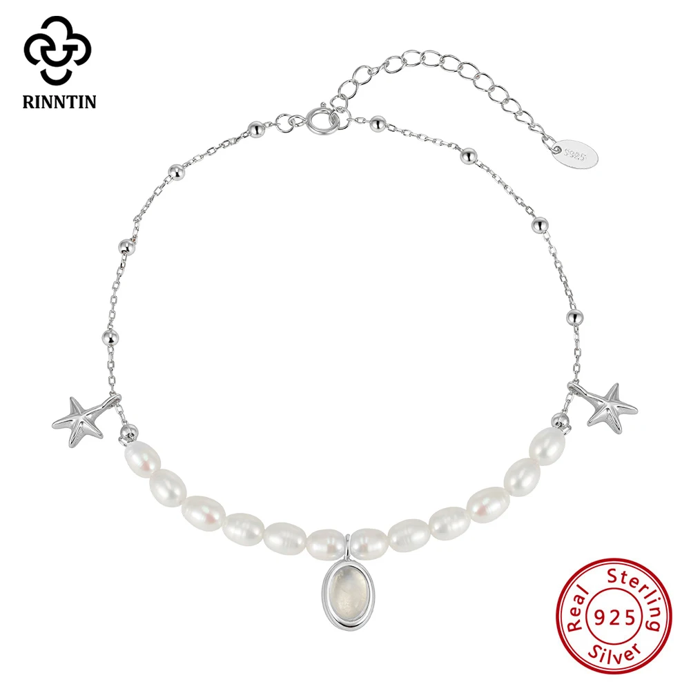 

Rinntin 925 Sterling Silver Natural Freshwater Pearl Anklet for Women with Starfish Summer Holiday Foot Chain Jewelry SA97