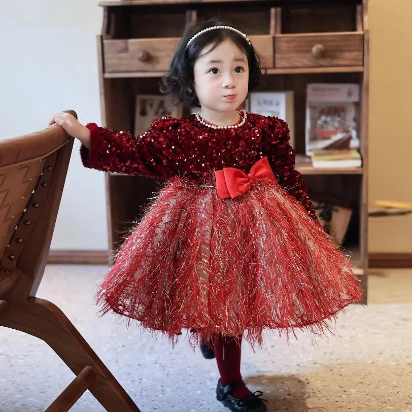 

Высококачественное детское красное вечернее платье принцессы для выступлений на фортепиано, платья для дня рождения для девочек, A4925, платья подружки невесты