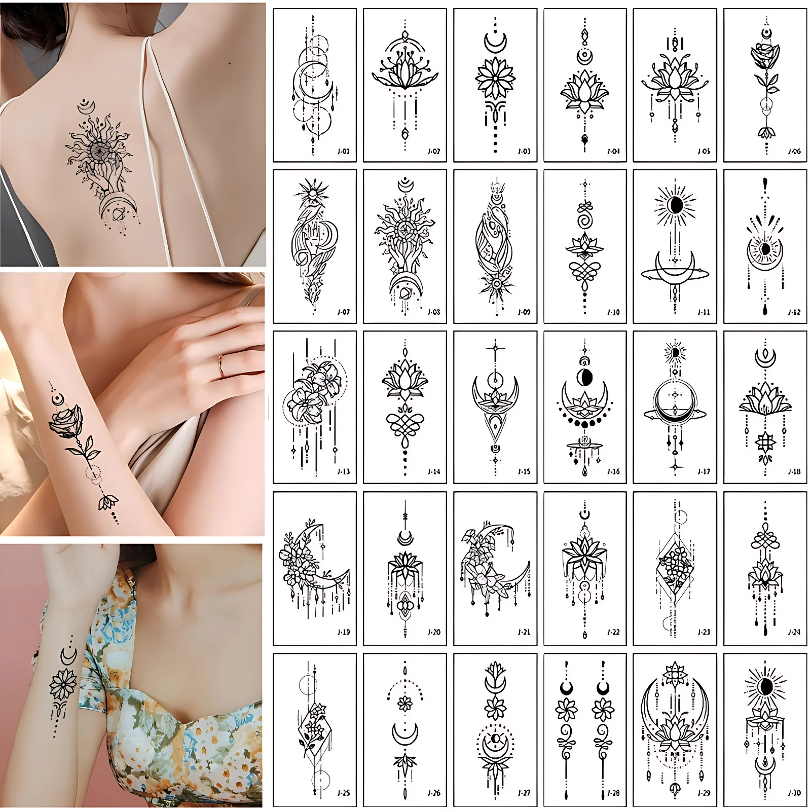 30 Stks/set Waterdichte Tijdelijke Tattoo Stickers Zwarte Sieraden Kant Kleine Henna Nep Tattoss Voor Vrouwen Meisjes Dames Hand Tatuajes