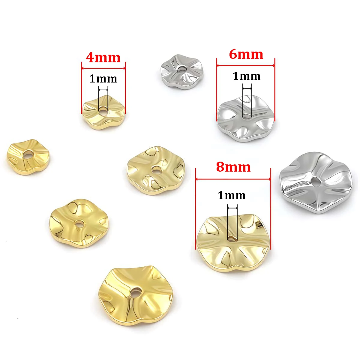 20/30 Stück Flache Runde Metall-Abstandsperlen Barocke Wellenperlen Vergoldet 4-10mm für Halsketten, Ohrringe, Armbänder, Schmuckzubehör – Detail 1