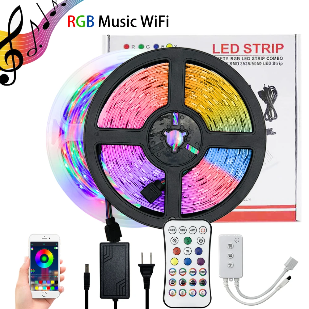 5M-15M WiFi LED Light Strips Bluetooth RGB Diode Lamp Luminous Tape Flexible Ribbon 5050 220V for House Room Kitchen Decorative