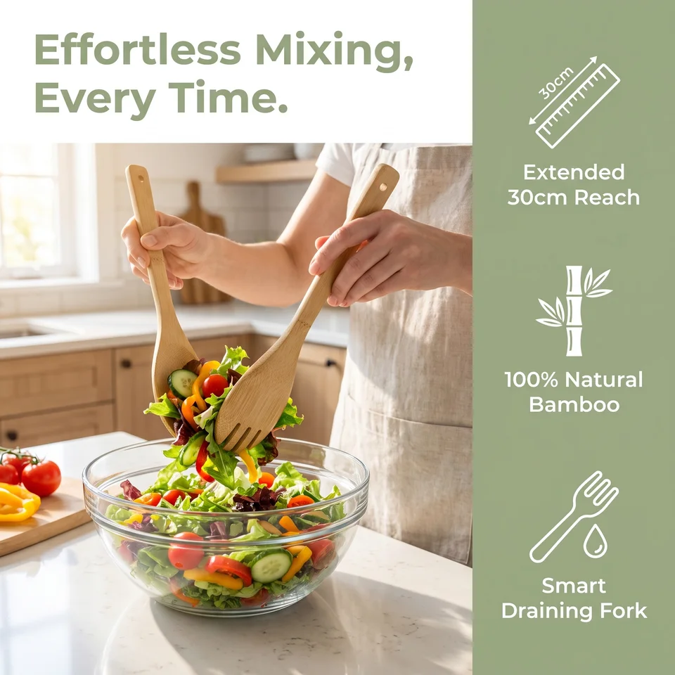 6 Piece Natural Bamboo Kitchen Utensil Set with Utensil Holder, Eco Friendly Wooden Cooking Tools, Non-Scratch Spatula Spoon for Nonstick Pan, Sturdy & Easy to Clean Kitchen Gadgets, image 3