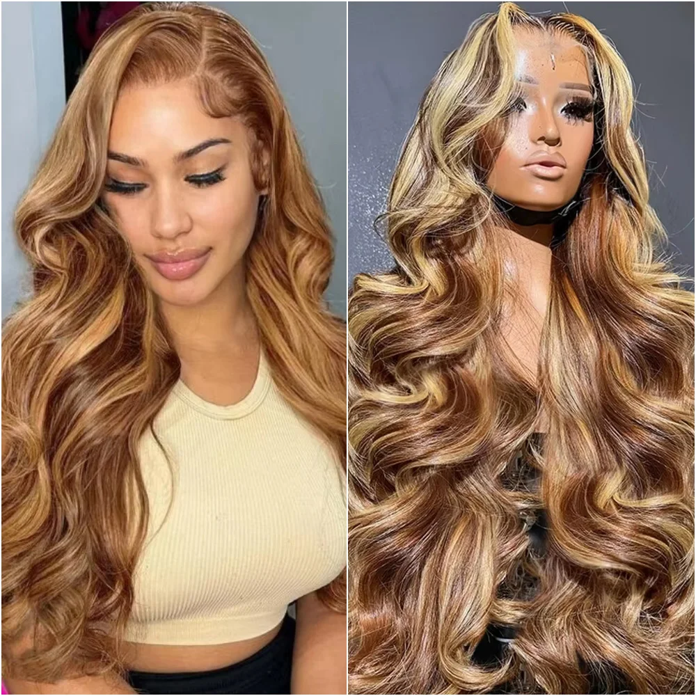 

40 Inch Highlight Ombre Colored Honey Blonde 13x6 Hd Lace Frontal Wig P4/27 Body Wave 13x4 Lace Front Human Hair Wigs For Women