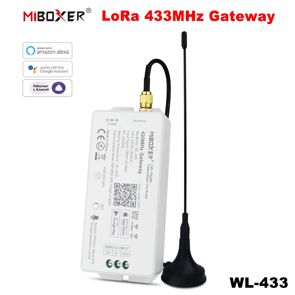 Miboxer-Gateway Wi-Fi com Controle de Voz, App LoRa, WL-433, DC5V, 433MHz, DMX512, 1990, Produtos da Série Smartphone