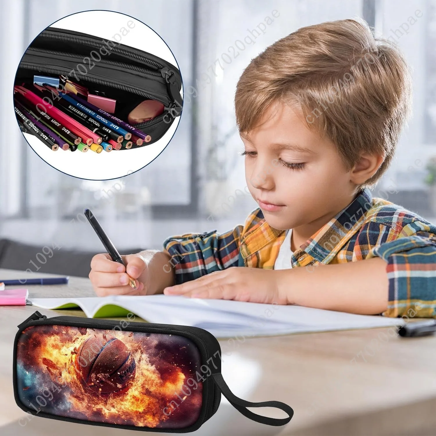 Large Pencil Case for Boys - Basketball Boys Pencil Pouch with Zipper Compartments - Big Capacity Pen Box Pen Bag Organizer with